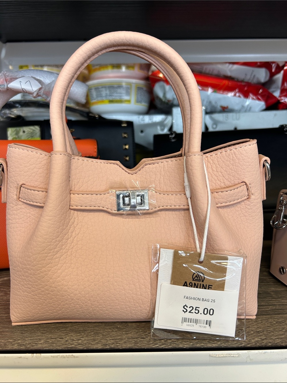 Peach Faux Leather Top-Handle Tote - Unbranded